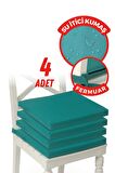 Xpermate Fermuarlı 4'lü  Sandalye Minderi Su İtici Kumaş 40x40Cm Sünger Sandalye Minderi Bağcıklı Turkuaz