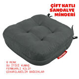 XPERMATE Çift Kat Sandalye Minderi Fermuarlı Yıkanabilir Kılıf Bağcıklı Su ve Yağ İtici 42x42x8 Antrasit
