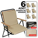 XPERMATE 6'lı Arkalıklı Sandalye Minderi Fermuarlı 40x40 Sırtlıklı Sandalye Minderi Bej
