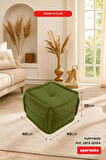 Puffymod Dekoratif Kare Puf Orta Sehpa Ayak Uzatma Puf 40x40 Cm Yeşil