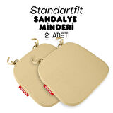 XPERMATE 2'li StandartFit Oval Sandalye Minderi Fermuarlı Yıkanabilir Kılıf Bağcıklı Su ve Yağ İtici 42x42x5 Bej