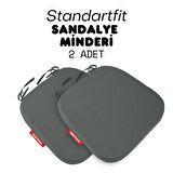 XPERMATE 2'li StandartFit Oval Sandalye Minderi Fermuarlı Yıkanabilir Kılıf Bağcıklı Su ve Yağ İtici 42x42x5 Antrasit