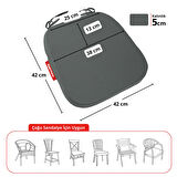 XPERMATE 2'li StandartFit Oval Sandalye Minderi Fermuarlı Yıkanabilir Kılıf Bağcıklı Su ve Yağ İtici 42x42x5 Antrasit