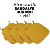 XPERMATE 4'lü StandartFit Oval Sandalye Minderi Fermuarlı Yıkanabilir Kılıf Bağcıklı Su ve Yağ İtici 42x42x5 Hardal