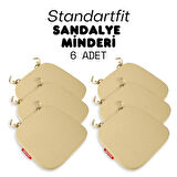 XPERMATE 6'lı StandartFit Oval Sandalye Minderi Fermuarlı Yıkanabilir Kılıf Bağcıklı Su ve Yağ İtici 42x42x5 Bej