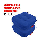 XPERMATE 2'li Çift Kat Sandalye Minderi Fermuarlı Yıkanabilir Kılıf Bağcıklı Su ve Yağ İtici 42x42x8 Mavi