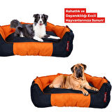 XPERMATE Kedi Yatağı Ve Köpek Yatağı Tüy Tutmaz Kumaş, Su Itici Kumaş 75x80x28 Turuncu Lacivert Bıscuıt