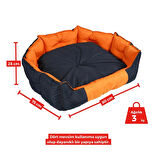 XPERMATE Kedi Yatağı Ve Köpek Yatağı Tüy Tutmaz Kumaş, Su Itici Kumaş 75x80x28 Turuncu Lacivert Bıscuıt