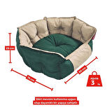 XPERMATE Kedi Yatağı Ve Köpek Yatağı Tüy Tutmaz Kumaş, Su Itici Kumaş 75x80x28  Yeşil Bej Biscuit