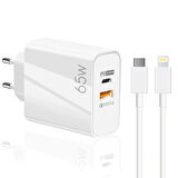 Global 65W UsbA PD33W Quick Charger 3.0 Type-C to Lightning 3m Kablolu Hızlı Şarj Aleti Set