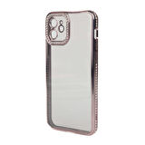 iPhone 12 Kılıf Şeffaf Arka Yüzey Kamera ve Kenarları Taşlı Silikon