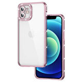 iPhone 12 Kılıf Şeffaf Arka Yüzey Kamera ve Kenarları Taşlı Silikon