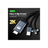 PMR 3 in 1 Phone to HDMI Kablo – 2K 60Hz, 200CM, Type-C, Lightning, Micro USB