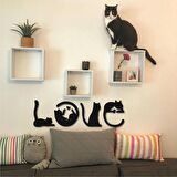 Kedi Tablosu LOVE Duvar Yazısı Dekoratif Tablo Ahşap Duvar Tablosu 