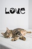 Kedi Tablosu LOVE Duvar Yazısı Dekoratif Tablo Ahşap Duvar Tablosu 
