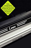 Seat Leon Karbon Kapı Eşiği ve Bagaj Koruyucu Set Çizilmeye Dayanıklı Sticker Folyo Leon Yazılı