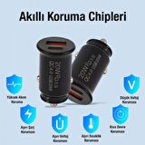  Coofbe Turbo Şarj Akım Korumalı 20W Araç Şarjı USB +Type-C Girişli QC3.0 Araç Çakmaklık Şarj Başlığı