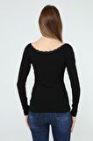 DRR Moda Yaka Dantelli Büzgülü Reglan Kol Bluz