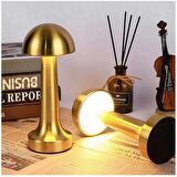 Masa Lambası Gece Lamba Mantar Model Usb Şarjlı Dekoratif Gold Renk Dokunmatik Gece Lamba