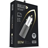 Powerway Bullet 100W Araç Çakmaklık Şarj Cihazı Type-C ve USB Çıkışlı Profesyonel Turbo Hızlı Araç Şarj
