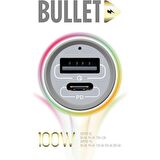 Powerway Bullet 100W Araç Çakmaklık Şarj Cihazı Type-C ve USB Çıkışlı Profesyonel Turbo Hızlı Araç Şarj