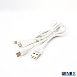Global CA107 Gfz 3in1 Micro, Lightning, Type-C Çıkışlı Data ve Şarj Kablosu 3.4A Beyaz WNE0662
