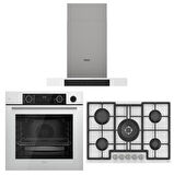 Ferre Fryart Steam Beyaz Set ( D101 Beyaz Davlumbaz -ED036 75 CM Beyaz Ocak- XE64CB Fryart Steam Beyaz Fırın)
