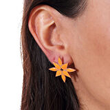 Masaliko Leon Lotus Gümüş Küpe - 925 Ayar Gümüş, Şık Mineli Tek Küpe