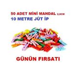 İp Hediyeli Renkli Mini Mandal 50 Adet Fotoğraf Mandalı VİDEOLU