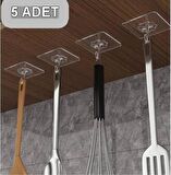 5 Adet Askı Delgisiz Yapışkanlı Süper Güçlü Raf Tutucu Çok Amaçlı Askı Çiçek Modelli Askı Şeffaf Ask