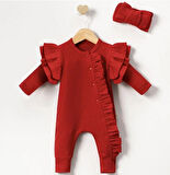 Kız bebek kırmızı saç bantlı orkide tulum