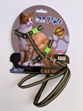 Pati Yavru Köpek ve Kedi Gezdirme Takım Tasması (Ayarlanabilir) Yeşil-Krem