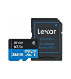Lexar 633x 256 GB MicroSDXC Class 10 UHS-I Hafıza Kartı + Adaptör Drone Kameralar için
