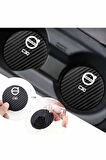 Volvo C30 Siyah Karbon Bardak Altlığı 2 Adet Volvo Logolu C30 Yazılı 7 cm İçin Özel Tasarım