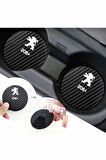Peugeot 206+ Karbon 7 cm Bardak Altlığı 2 Adet Peugeot Amblemli 206+  Yazılı Spor Şıklığı İçin