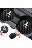 Mitsubishi L 300 Siyah Karbon 7 cm Bardak Altlığı Mitsubishi Yazılı L 300 Logolu 2 Adet Dayanıklı Şık Tasarım