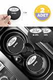 Ford B-Max Siyah Karbon Bardak Altlığı 2 Adet Ford Logolu B-Max Yazılı 7 cm İçin Özel Tasarım