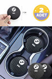 Bmw E90 Yazılı Siyah Karbon Araç Bardak Altlığı Bmw Logolu E90 İçin Şık ve Spor 7 cm Tasarım 2 Adet