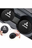 Mitsubishi Grandis Siyah Karbon Araç Bardak Altlığı Mitsubishi Logolu Grandis Özel Üretim 2 Adet 7 cm
