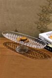 Alegre Glass Cemre El Yapımı 41x13x11 Cm Ayaklı Cam Kayık Tabak Oval Sunumluk