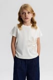 Nk Kız Çocuk Boncuk İşlemeli Tshirt 4-8 Yaş Ekru