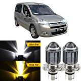 Citroen Berlingo Mk2 2009-2018 Uyumlu Mercekli Far Ampulü Led Xenon Çift Renk Sarı-Beyaz Far Şimşek Etkili CSP Led Lamba Uzun Kısa 2 Adet Takım