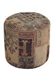 EL DOKUMA BOHO DESEN PATCHWORK YUVARLAK PUF