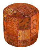 GERÇEK EL DOKUMA TURUNCU RENGİ PATCHWORK PUF