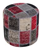 GERÇEK EL DOKUMA GRİ KİRMİZİ RENGİ PATCHWORK HALIDEN YAPİLAN PUF