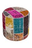 GERÇEK EL DOKUMA MULTİ RENGİ PATCHWORK HALIDEN YAPİLAN PUF