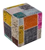 GERÇEK EL DOKUMA MULTY RENGİ PATCHWORK HALIDEN YAPİLAN PUF
