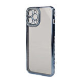 iPhone 12 Pro Max Kılıf Şeffaf Arka Yüzey Kamera ve Kenarları Taşlı Silikon