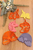 4 Yaş Doğum Günü Rakam Unicorn Gökkuşağı 3lü Set Kurabiye Kalıbı Ve Hamur Şekillendirici