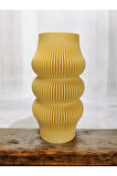 Bohem Şık Çizgili Iskandinav Tarz Özel Tasarım Dekoratif Vazo Biyoplastik Pastel Sarı